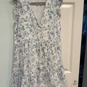 Floral Mini Dress in Blue and White